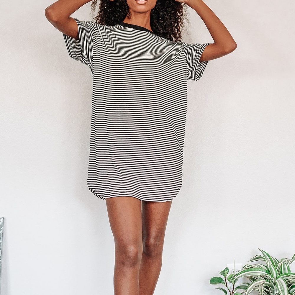 LuLu's "Ring the Line" Black Striped Shirt Dress, Size Small